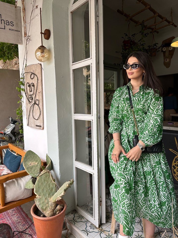 Yeşil Bohem Uzun Elbise - Görsel 4