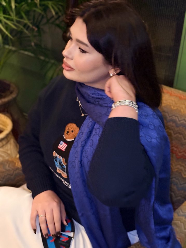 Koyu Mavi, Kürklü, Uzun Kollu Kadın Triko - Görsel 2