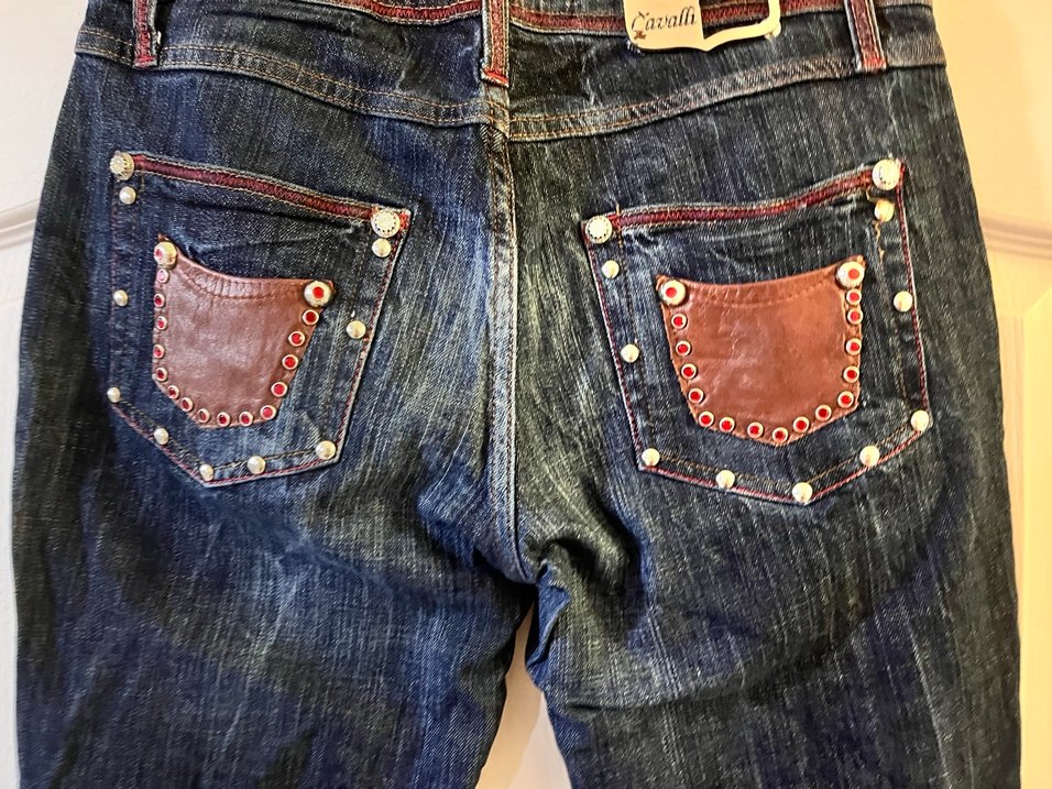 Roberto Cavalli Bordo Nakışlı Kadın Kot Pantolon - Görsel 5