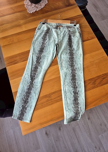 Gri Batik Desenli Salaş Midi Kot Pantolon R jean - Görsel 2