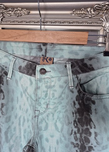 Gri Batik Desenli Salaş Midi Kot Pantolon R jean - Görsel 3