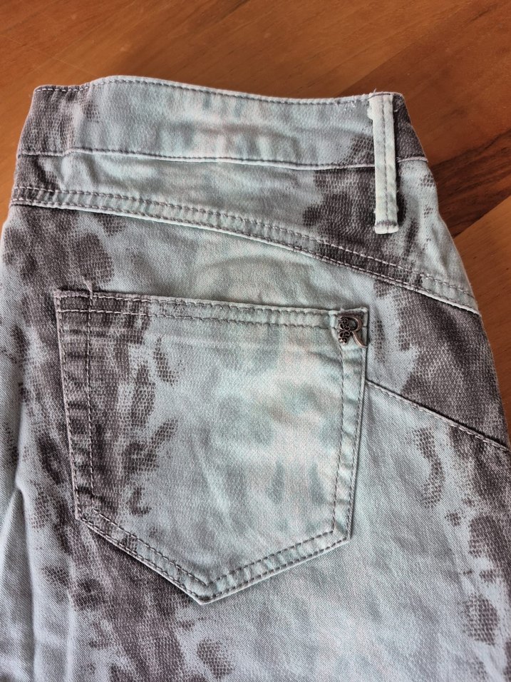 Gri Batik Desenli Salaş Midi Kot Pantolon R jean - Görsel 4
