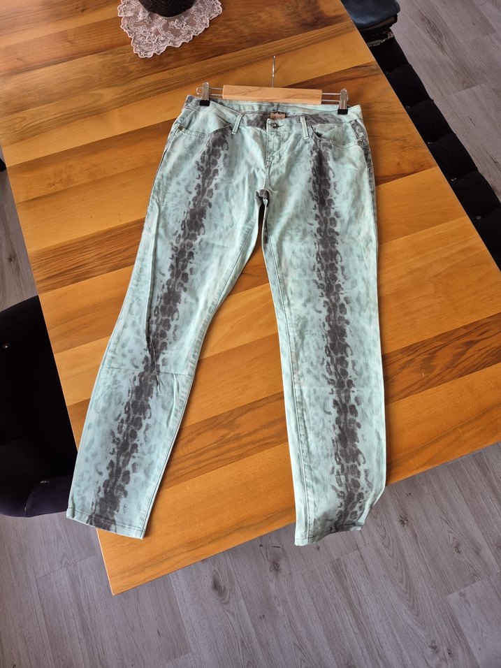 Gri Batik Desenli Salaş Midi Kot Pantolon R jean - Görsel 2