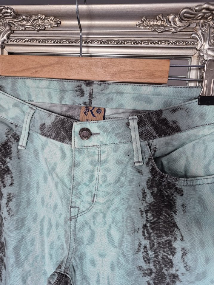 Gri Batik Desenli Salaş Midi Kot Pantolon R jean - Görsel 3