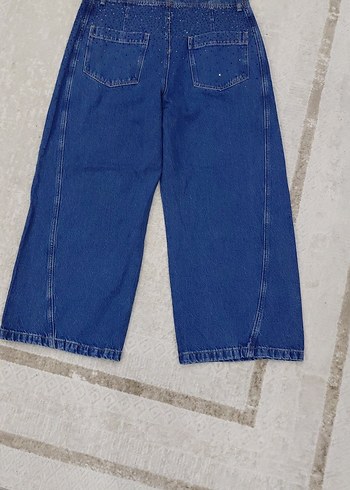 Zara  Mavi Payetli Bol Kesim Midi Kot Pantolon model 17 - Görsel 2