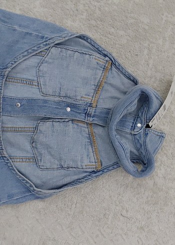 Kolsuz mavi  Mini Denim Ceket sırt detaylı - Görsel 2