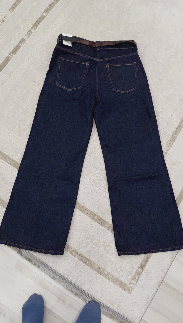 Zara lacivert Kadın Bol Kesim Kemerli Jean Model 16 - Görsel 2