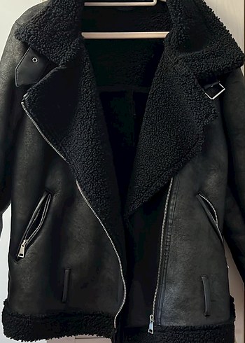 Siyah Süet Kürklü Biker Ceket - Görsel 2