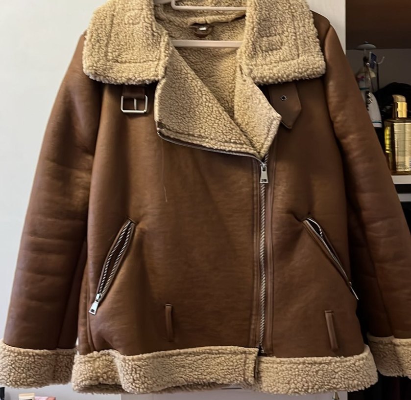 Kahverengi Kürklü Deri Biker Ceket - Görsel 2