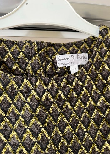 Kız Çocuk Altın Rengi Örgü Desenli Elbise - Görsel 2