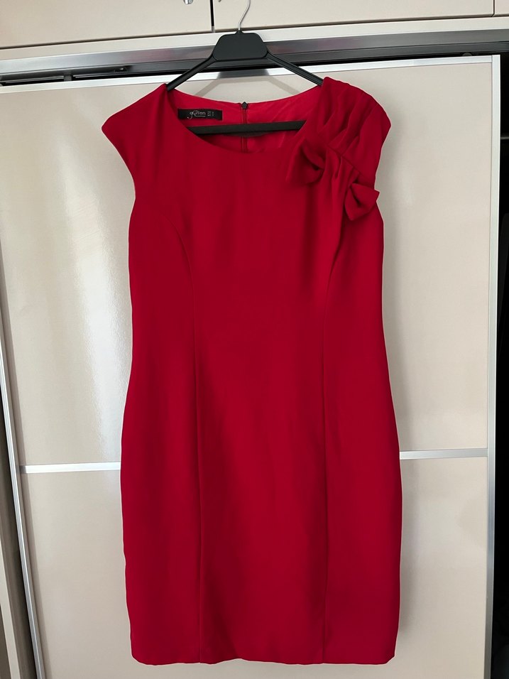 Kırmızı Drapeli Midi Kadın Elbise - Görsel 4