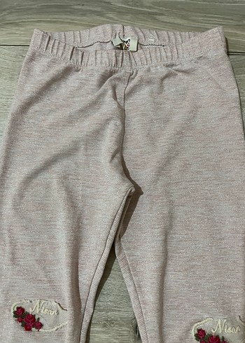 Nakışlı Bej Triko Kız Tayt - Görsel 2