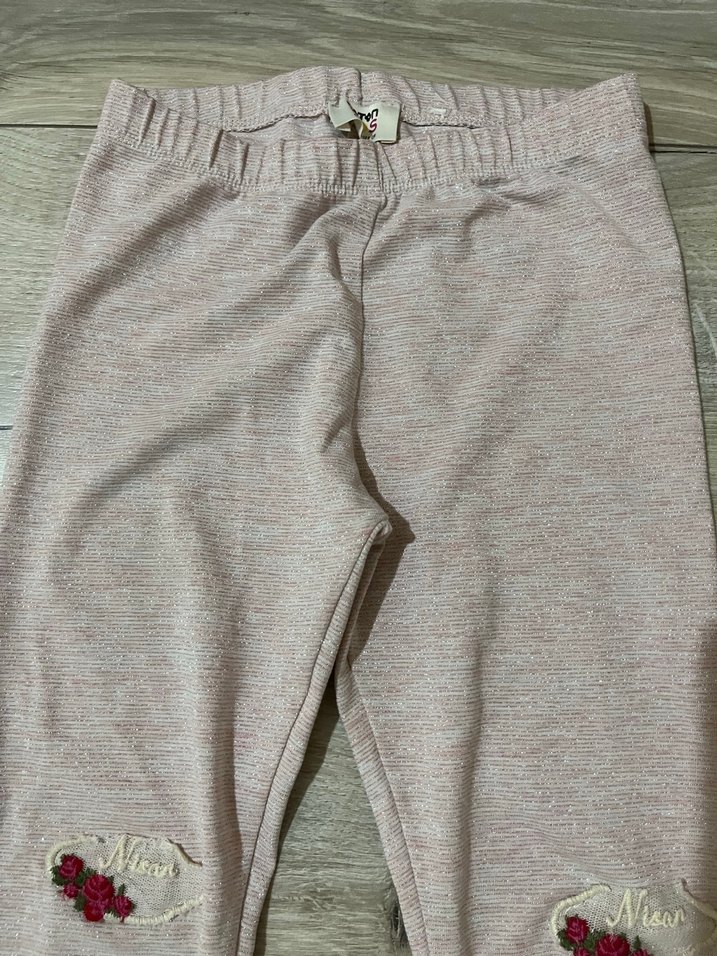 Nakışlı Bej Triko Kız Tayt - Görsel 2