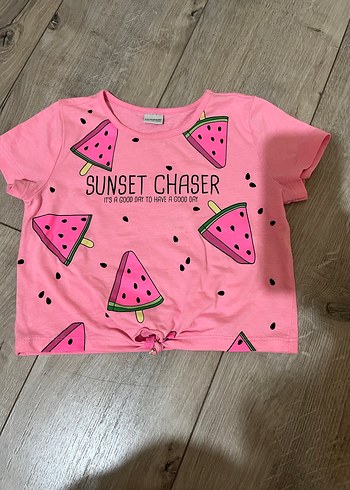 Kız Çocuk Pembe Baskılı Kısa Kollu Tişört - Görsel 2