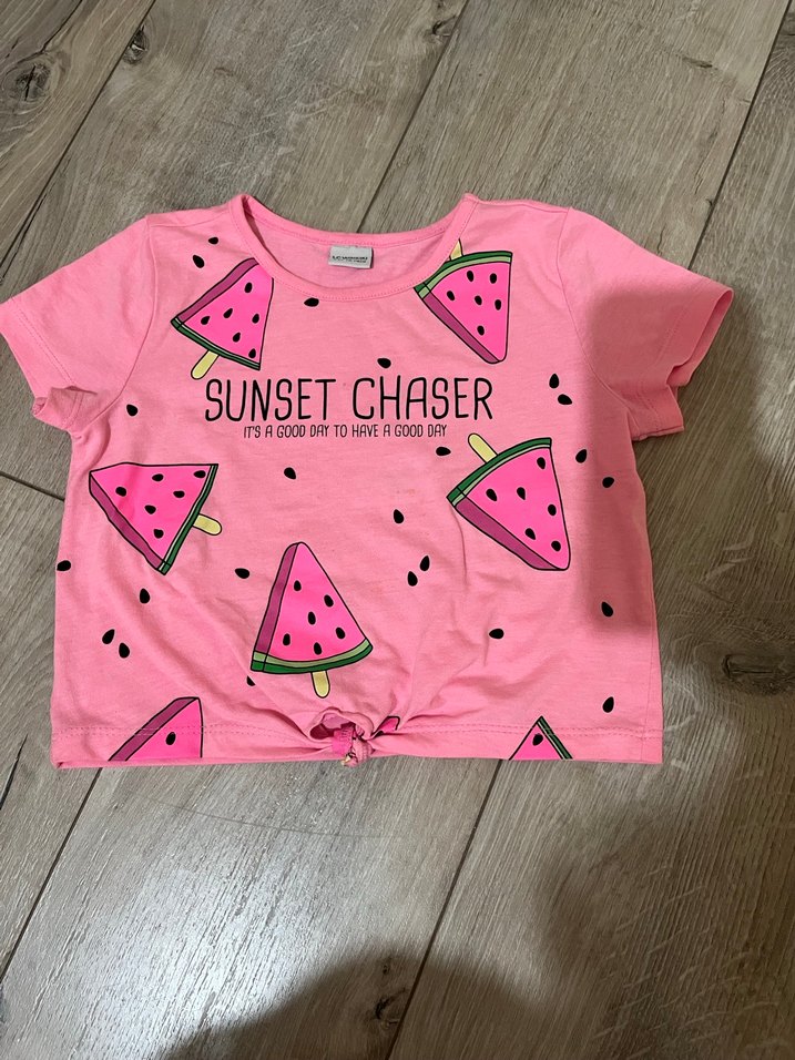 Kız Çocuk Pembe Baskılı Kısa Kollu Tişört - Görsel 2