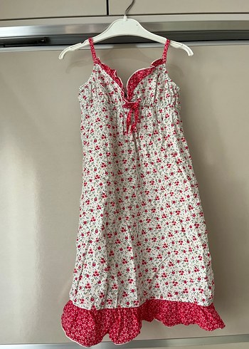 Kız Çocuk Pembe Çiçekli Askılı Elbise - Görsel 2