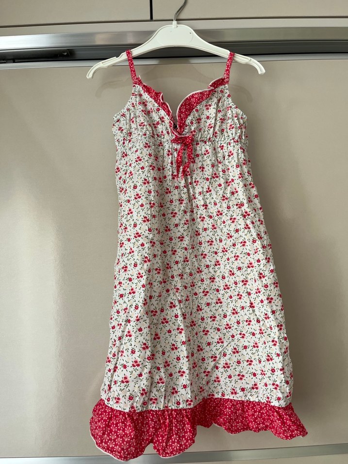 Kız Çocuk Pembe Çiçekli Askılı Elbise - Görsel 2