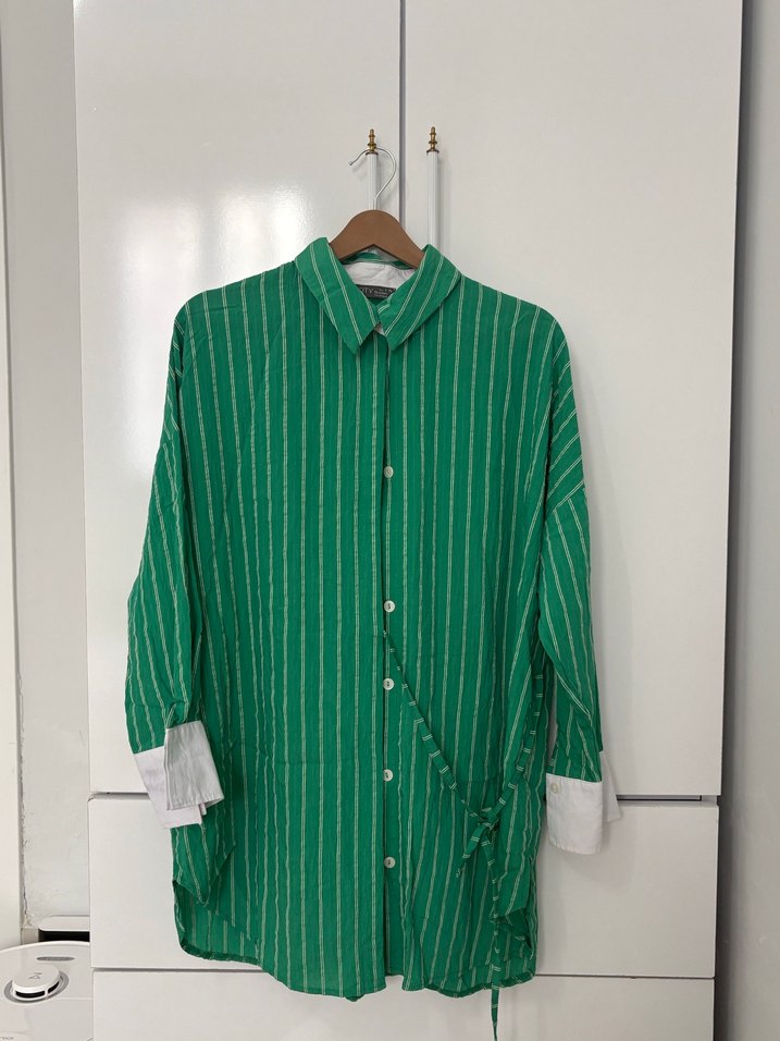 Yeşil Çizgili Uzun Kollu Gömlek - Görsel 3