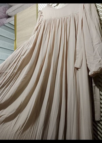 Bej Uzun Kollu tül Elbise - Görsel 5