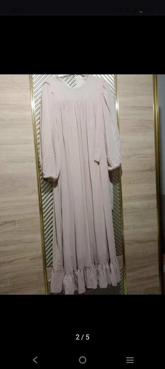 Bej Uzun Kollu tül Elbise - Görsel 2