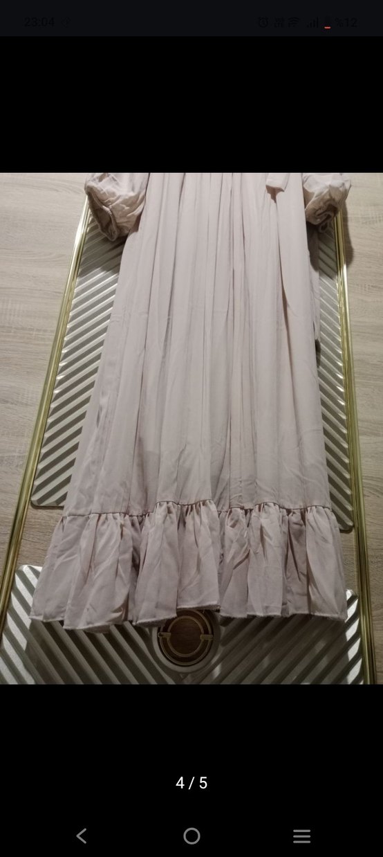 Bej Uzun Kollu tül Elbise - Görsel 4