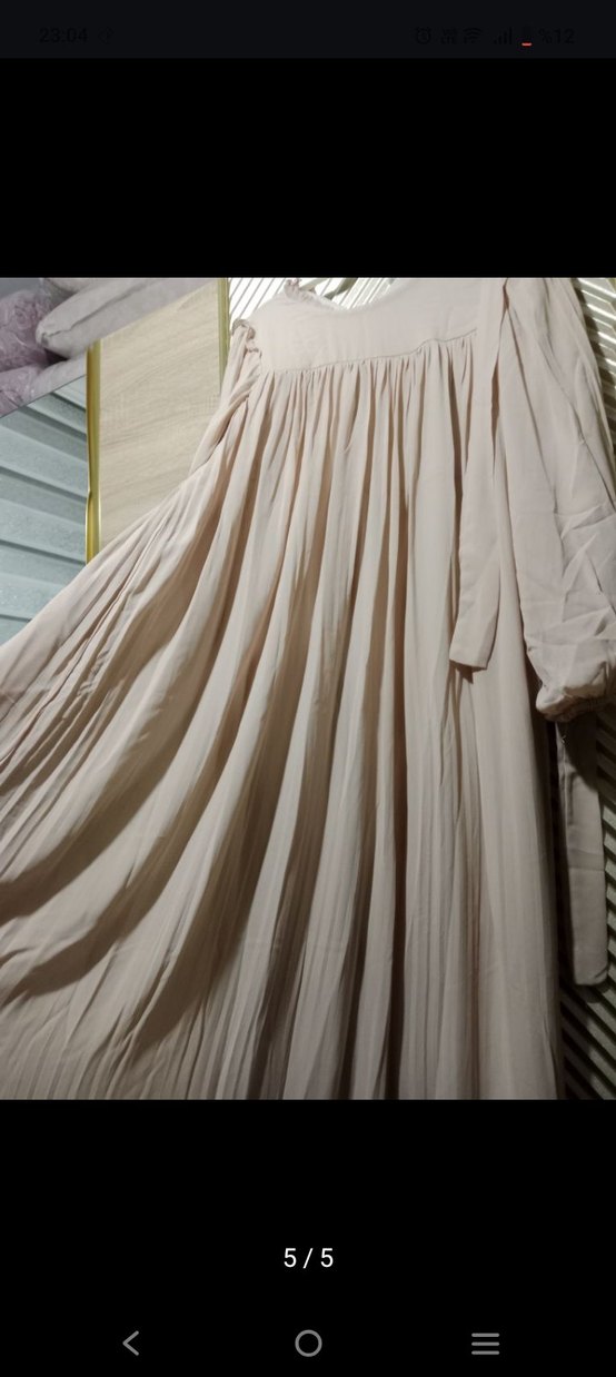 Bej Uzun Kollu tül Elbise - Görsel 5