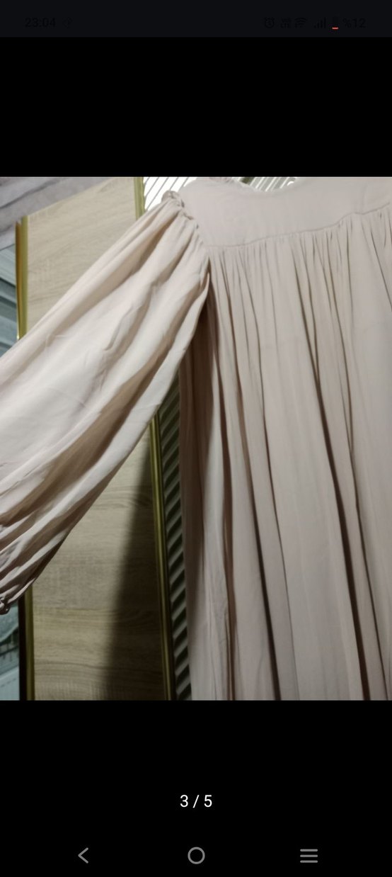 Bej Uzun Kollu tül Elbise - Görsel 3