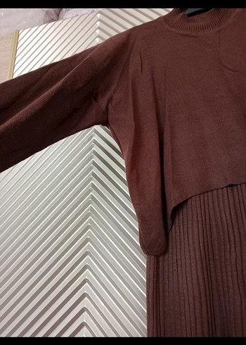 Kahverengi Triko Uzun Elbise - Görsel 3