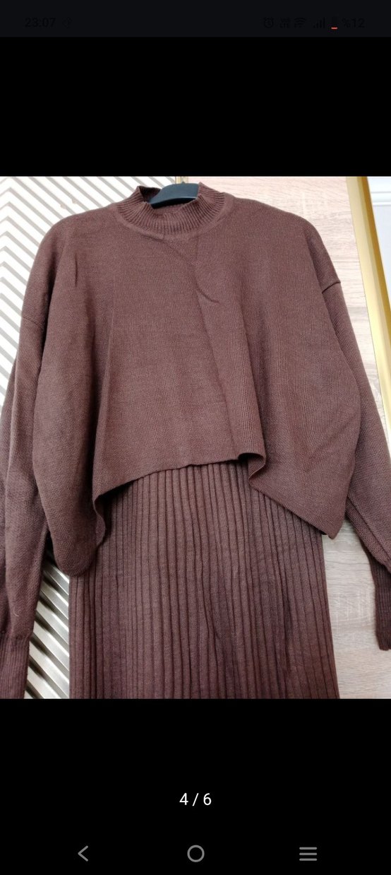 Kahverengi Triko Uzun Elbise - Görsel 4