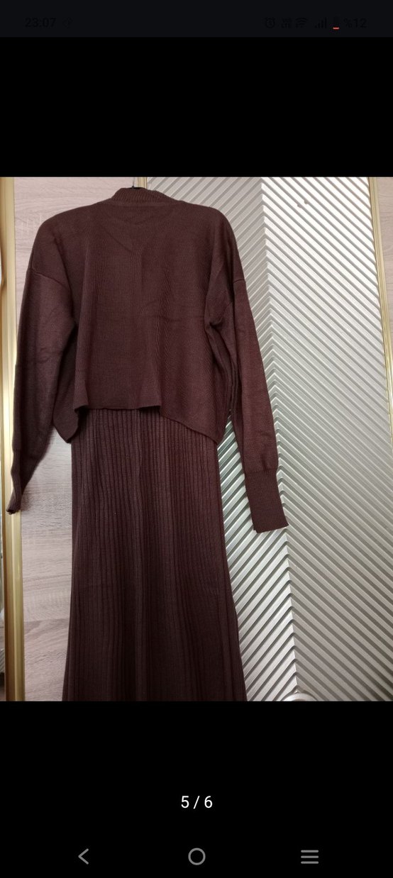 Kahverengi Triko Uzun Elbise - Görsel 5