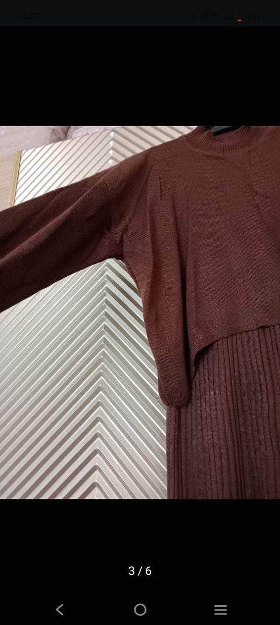 Kahverengi Triko Uzun Elbise - Görsel 3