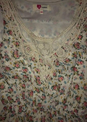 Dantel Detaylı Bohem Çiçekli Midi Elbise - Görsel 3