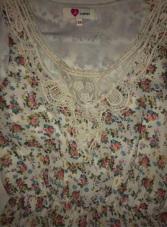 Dantel Detaylı Bohem Çiçekli Midi Elbise - Görsel 3