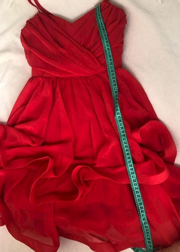 Kırmızı Askılı Midi Abiye Elbise - Görsel 5