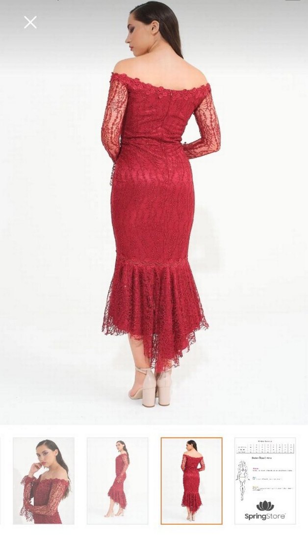 Bordo Dantel İşlemeli Midi Abiye Elbise - Görsel 4