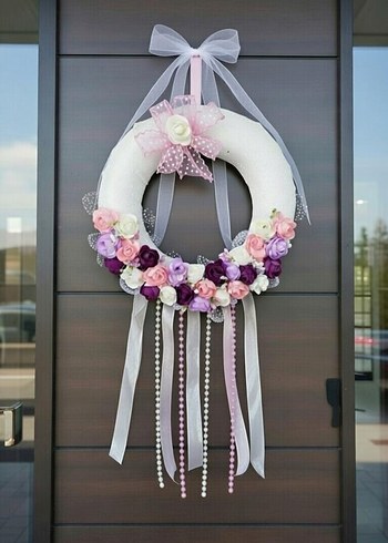 Pembe Pastel Çiçekli Kapı Süsü - Görsel 3