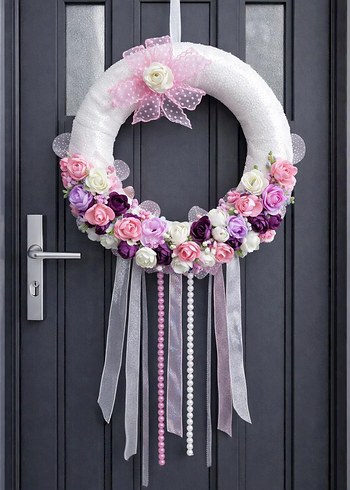 Pembe Pastel Çiçekli Kapı Süsü - Görsel 2