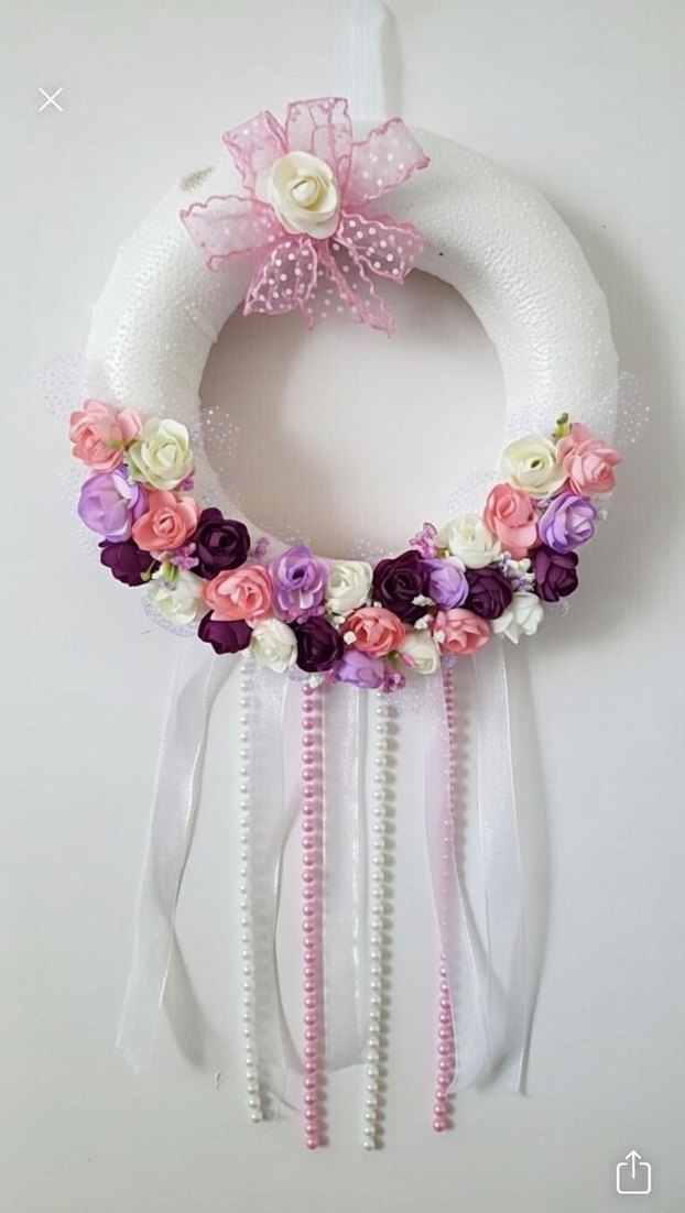 Pembe Pastel Çiçekli Kapı Süsü - Görsel 4