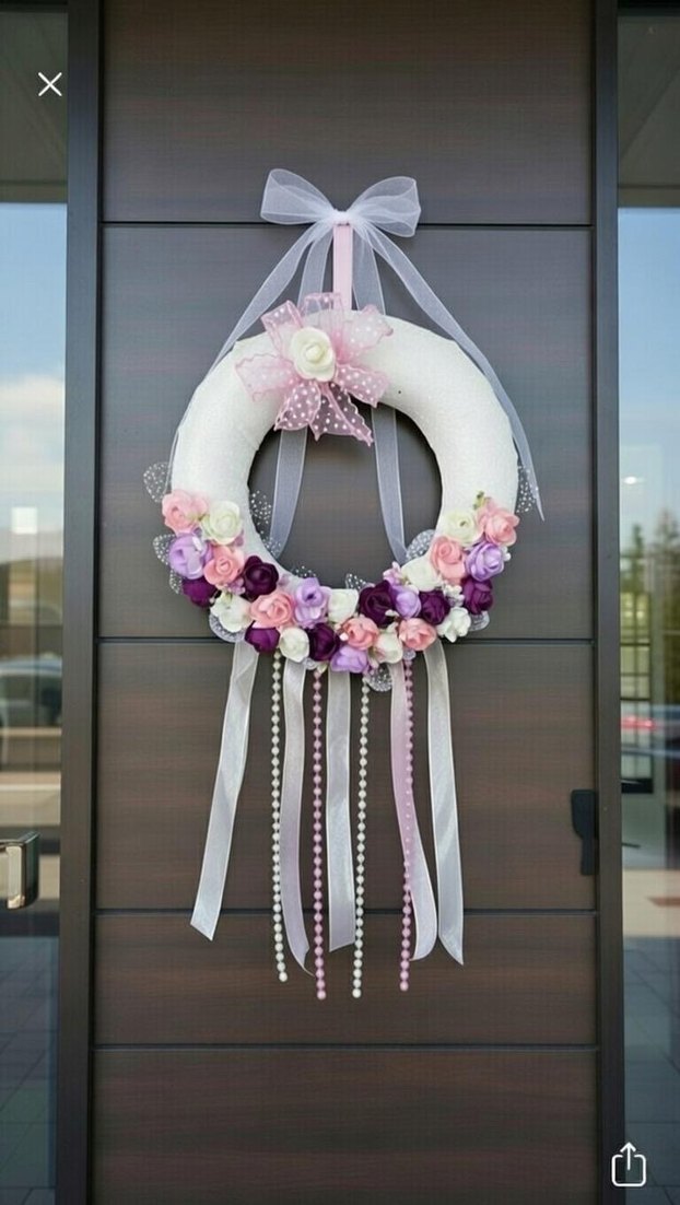 Pembe Pastel Çiçekli Kapı Süsü - Görsel 3