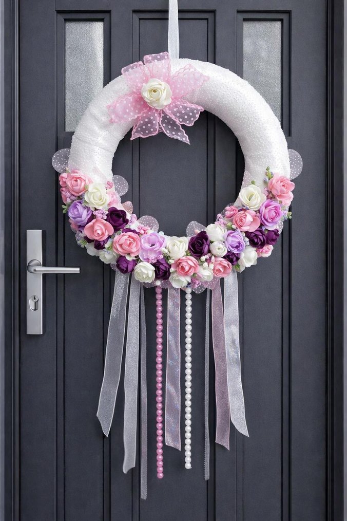 Pembe Pastel Çiçekli Kapı Süsü - Görsel 2