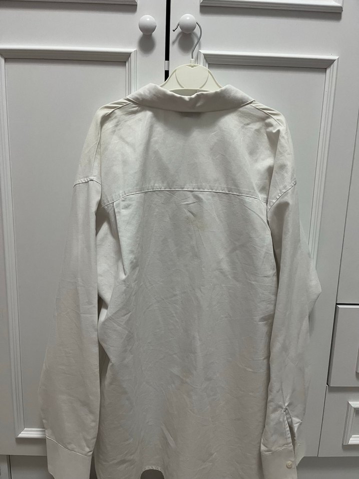 Beyaz Keten Düğmeli Kadın Gömlek - Görsel 2