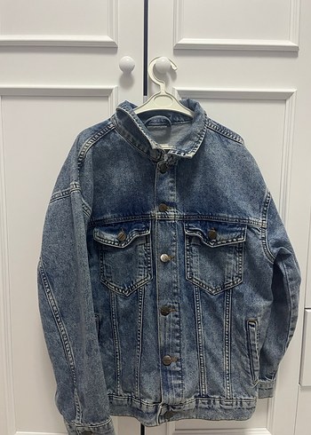 Gri Mavi Düğmeli Kadın Kot Ceket - Görsel 4