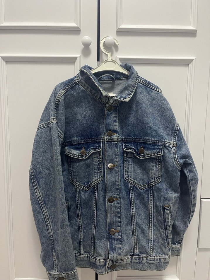 Gri Mavi Düğmeli Kadın Kot Ceket - Görsel 4