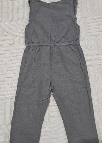 Kız Çocuk Gri Kolsuz Denim Tulum - Görsel 5