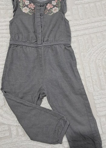 Kız Çocuk Gri Kolsuz Denim Tulum - Görsel 4