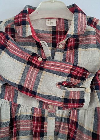 H&M Uzun Kollu Düğmeli Kareli Kız Elbisesi - Görsel 2