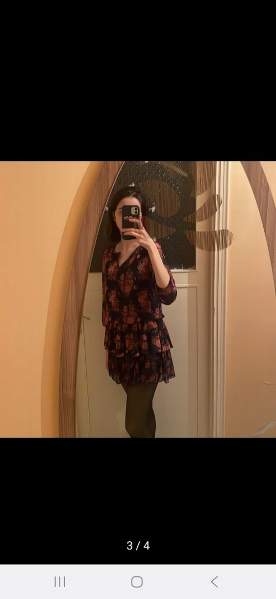 Lacivert Üzerine Bordo Çiçekli Mini Elbise - Görsel 3