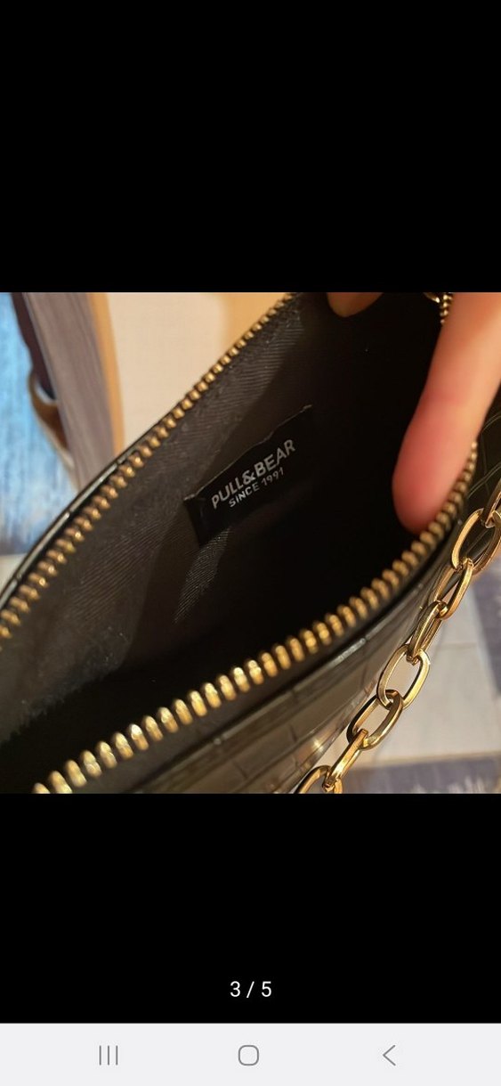 Zincir Detaylı Siyah Deri Yılan Desenli Çanta - Görsel 5