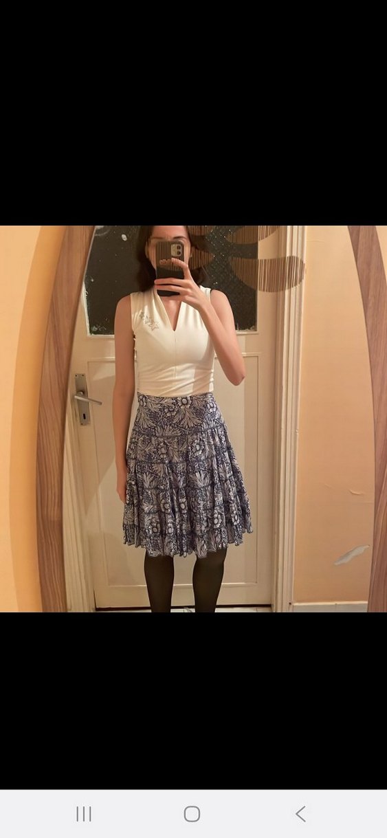 Çiçek Desenli Mavi Midi boy Etek - Görsel 2