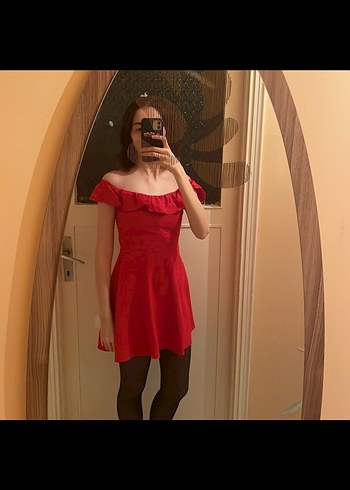 Kırmızı Fırfırlı Zara Mini Elbise - Görsel 2